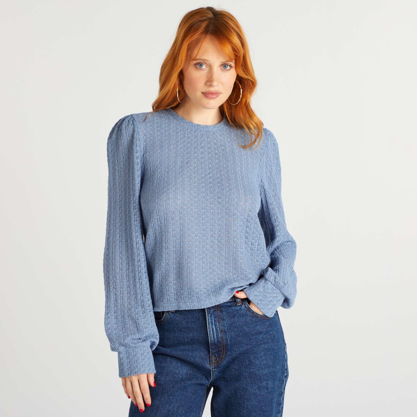 Blouse fluide à manches longues bleu