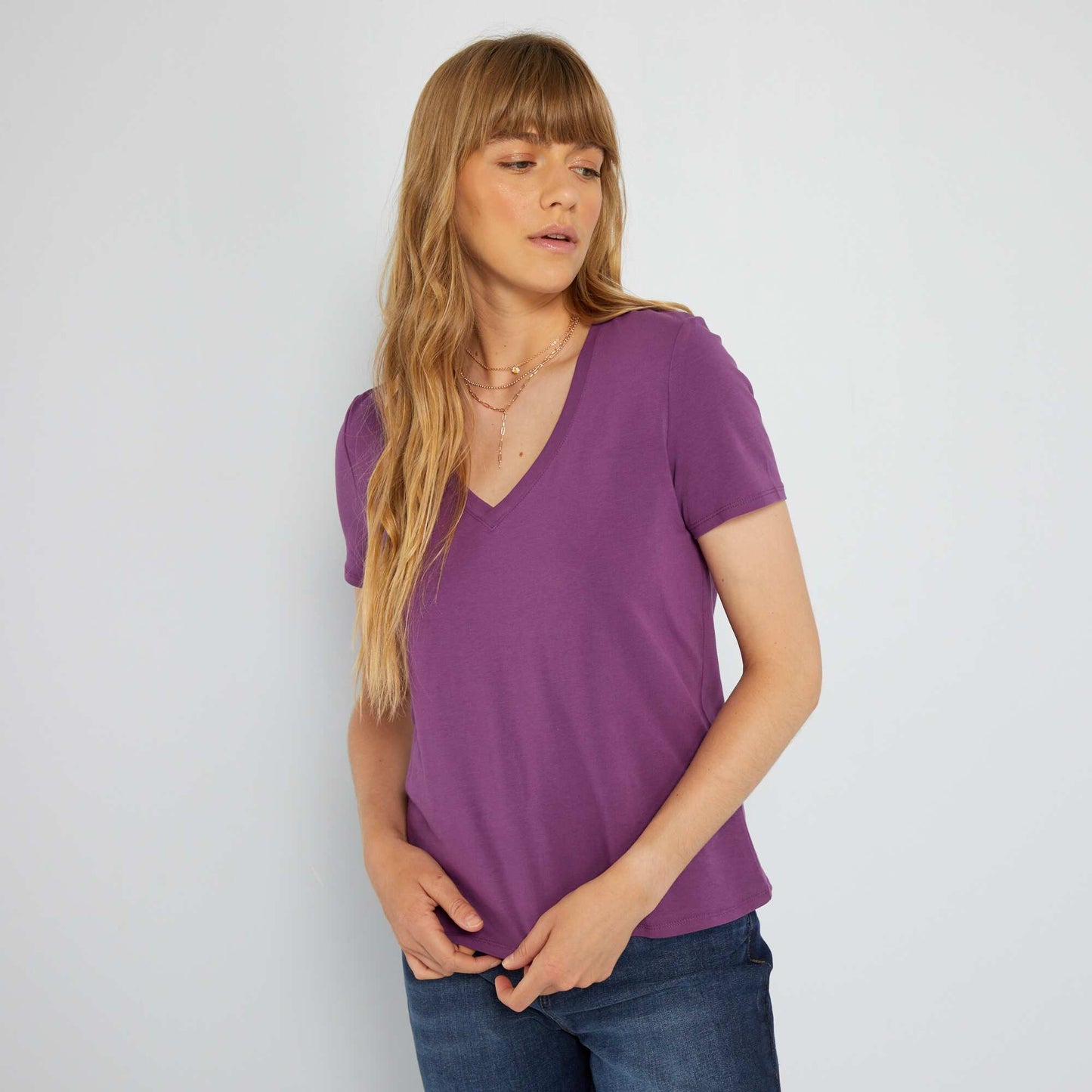 T-shirt col V en jersey Violet