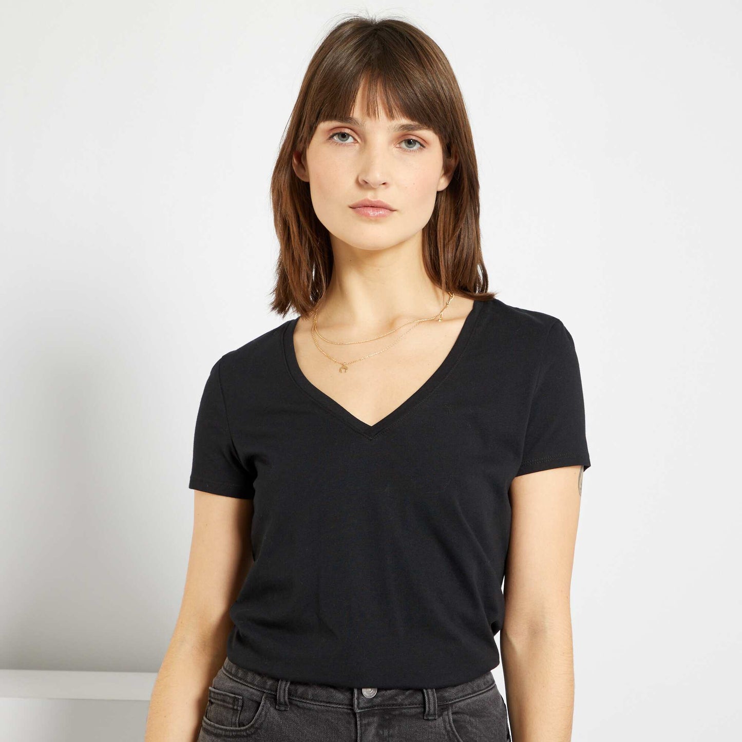 T-shirt col V en jersey noir