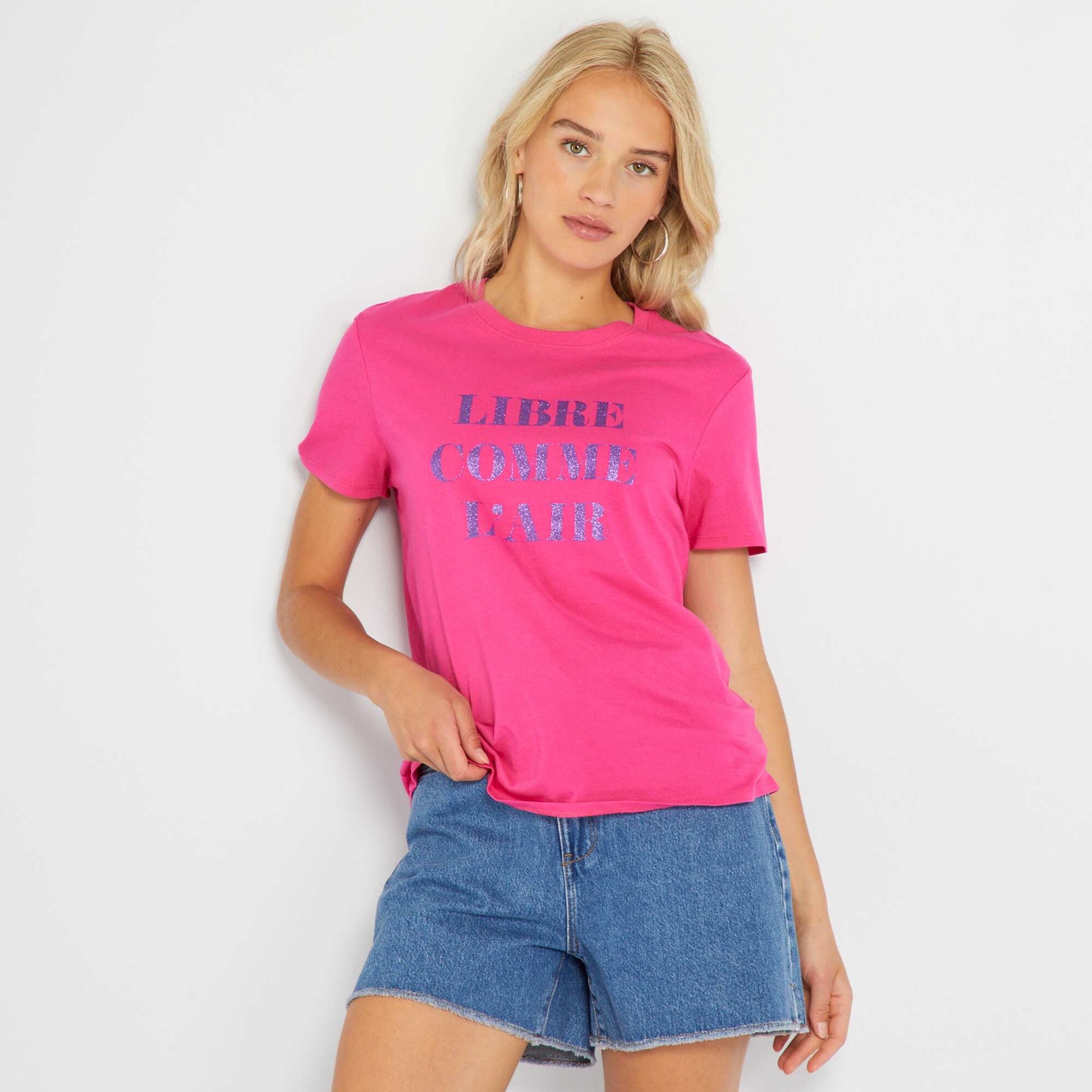 T-shirt en jersey imprimé Rose