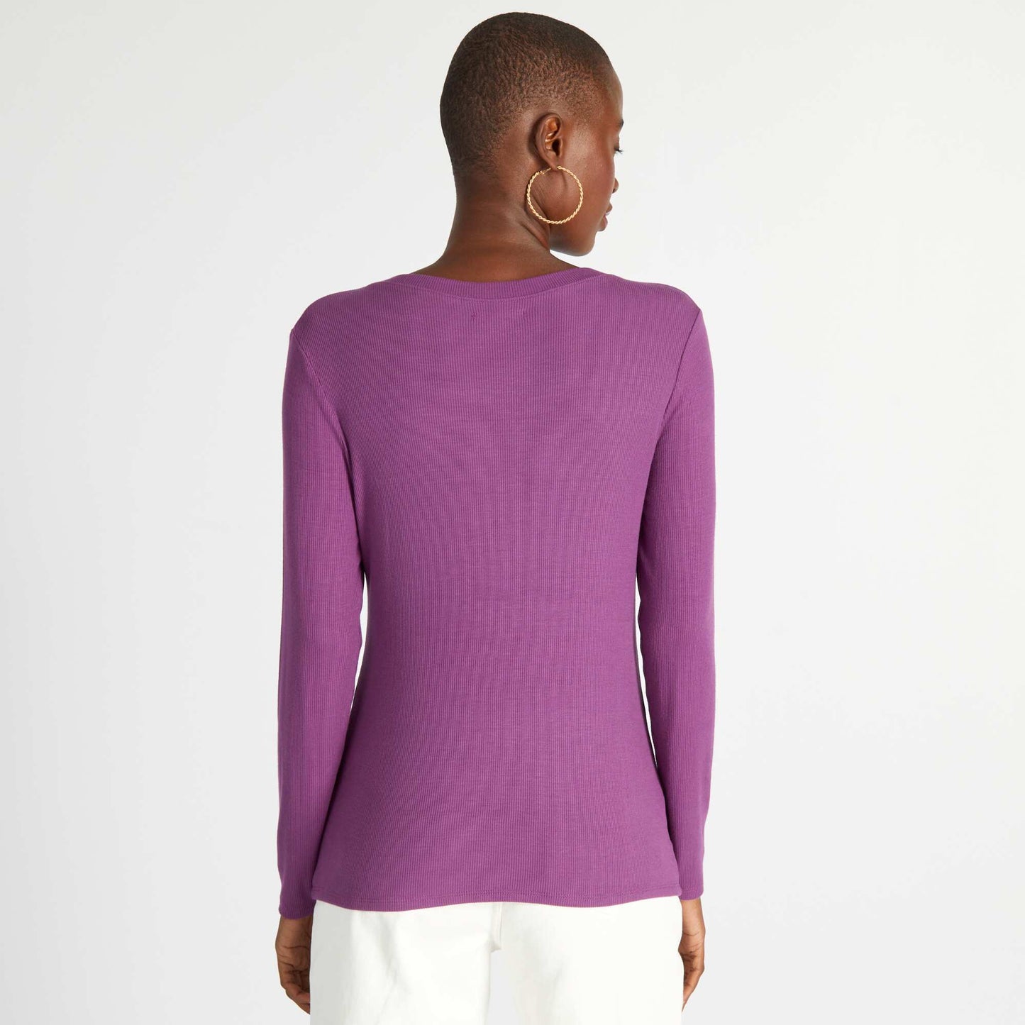 T-shirt en maille côtelée stretch Violet