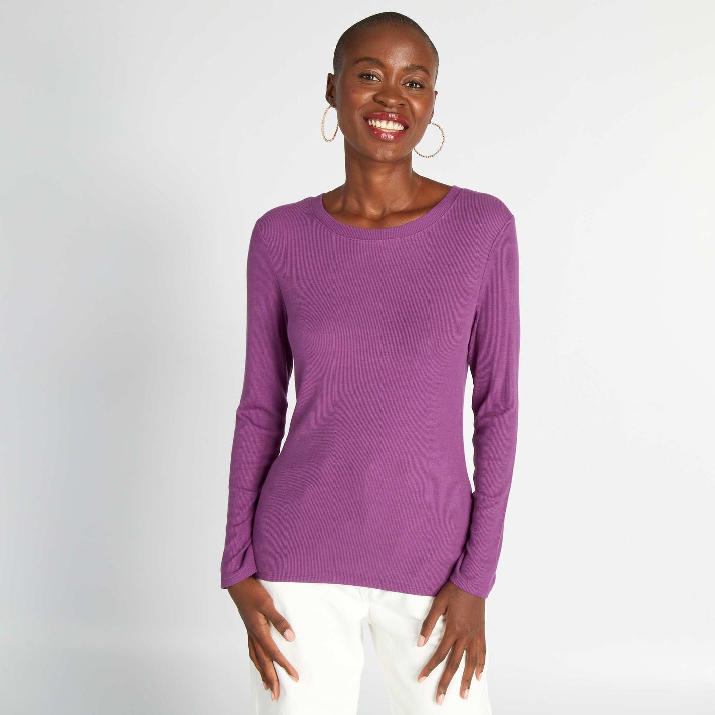 T-shirt en maille côtelée stretch Violet