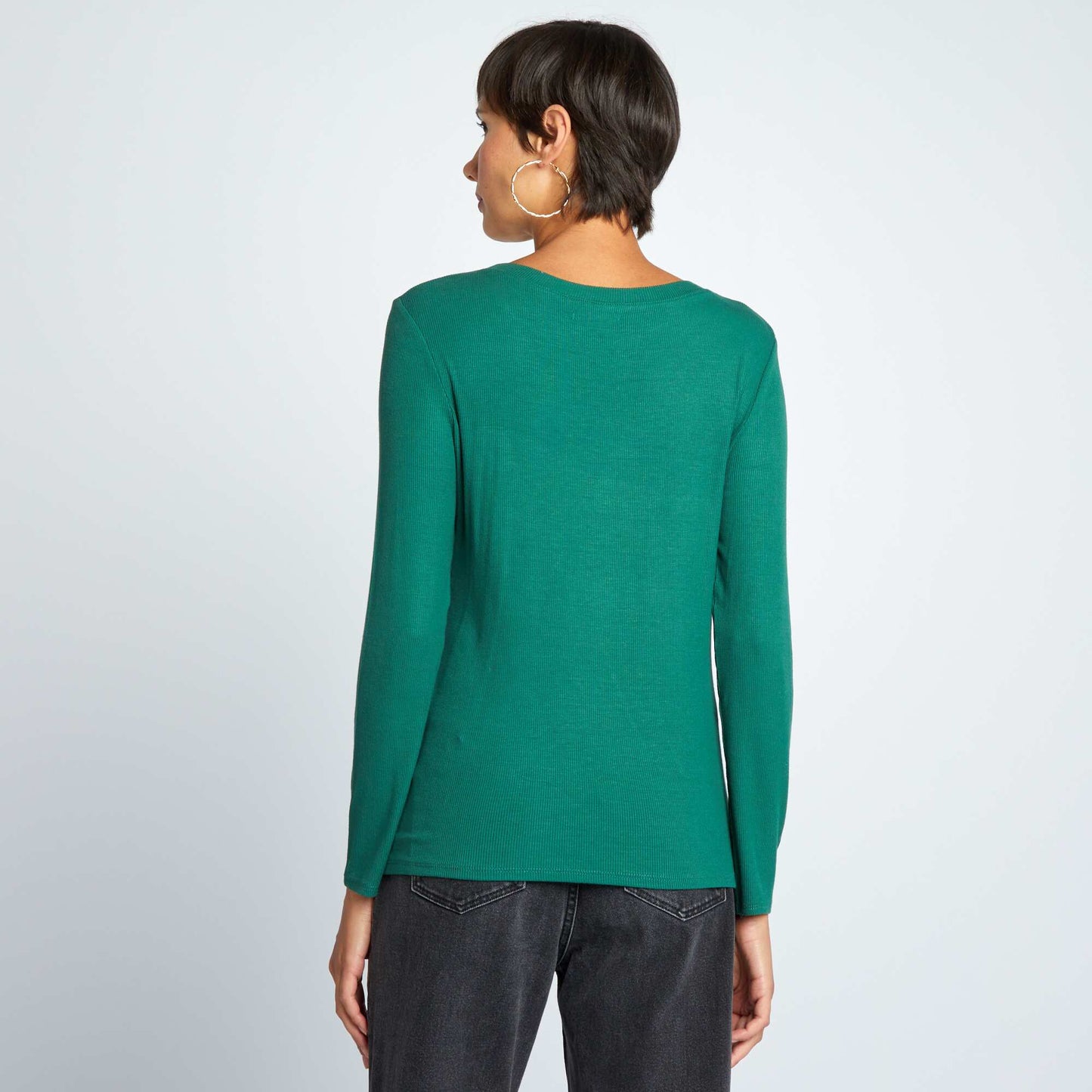 T-shirt en maille côtelée stretch Vert