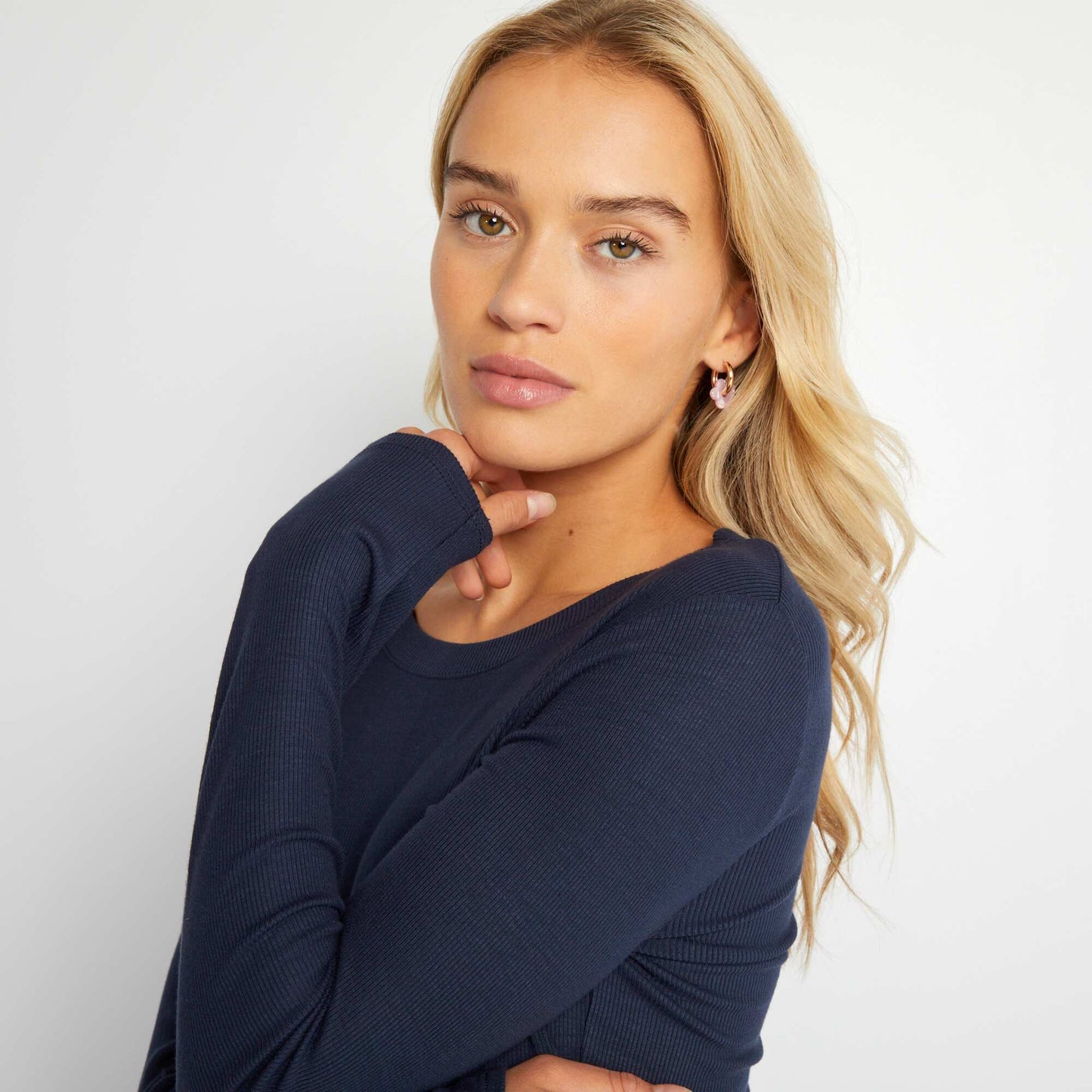 T-shirt en maille côtelée stretch Noir