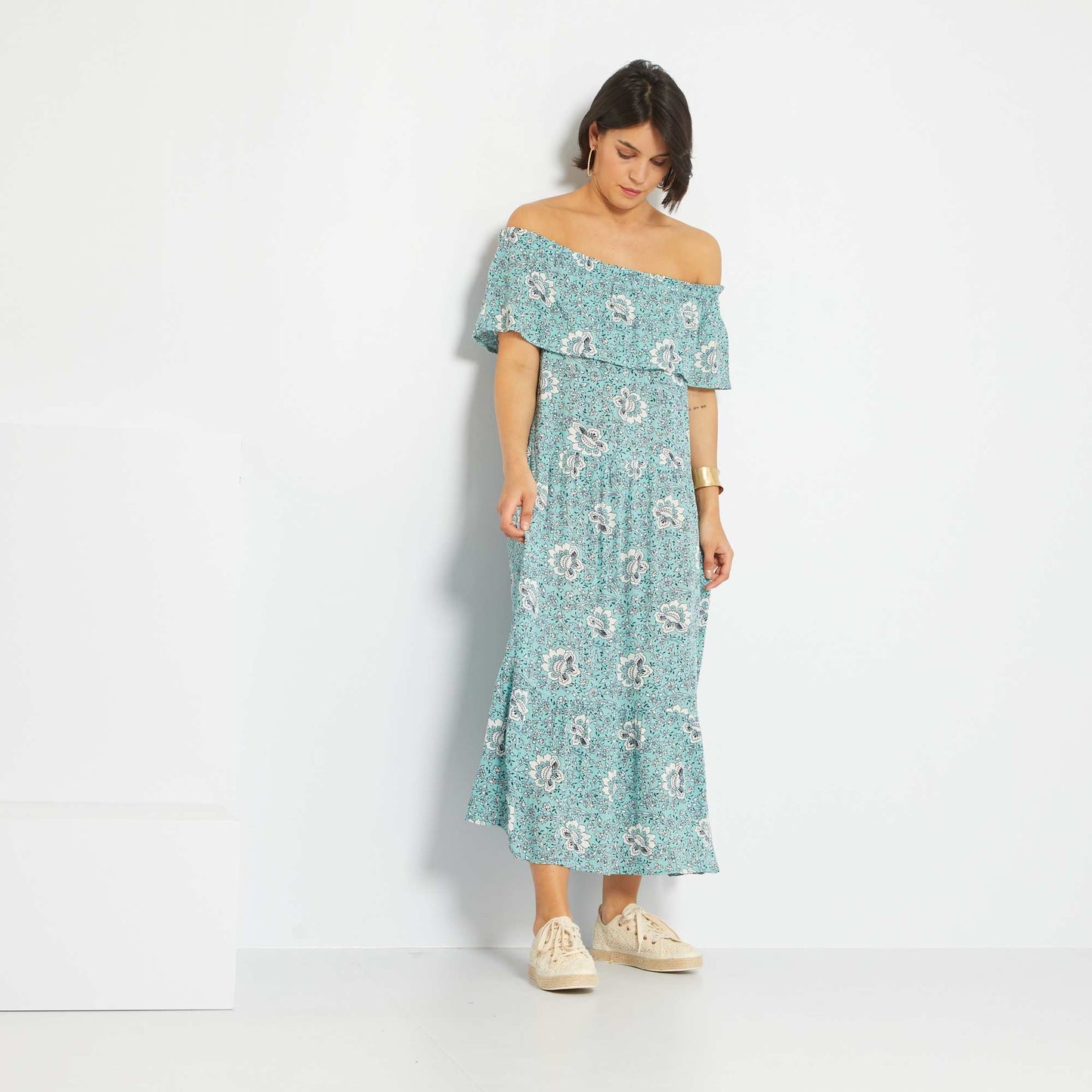 Robe longue encolure bardot Vert