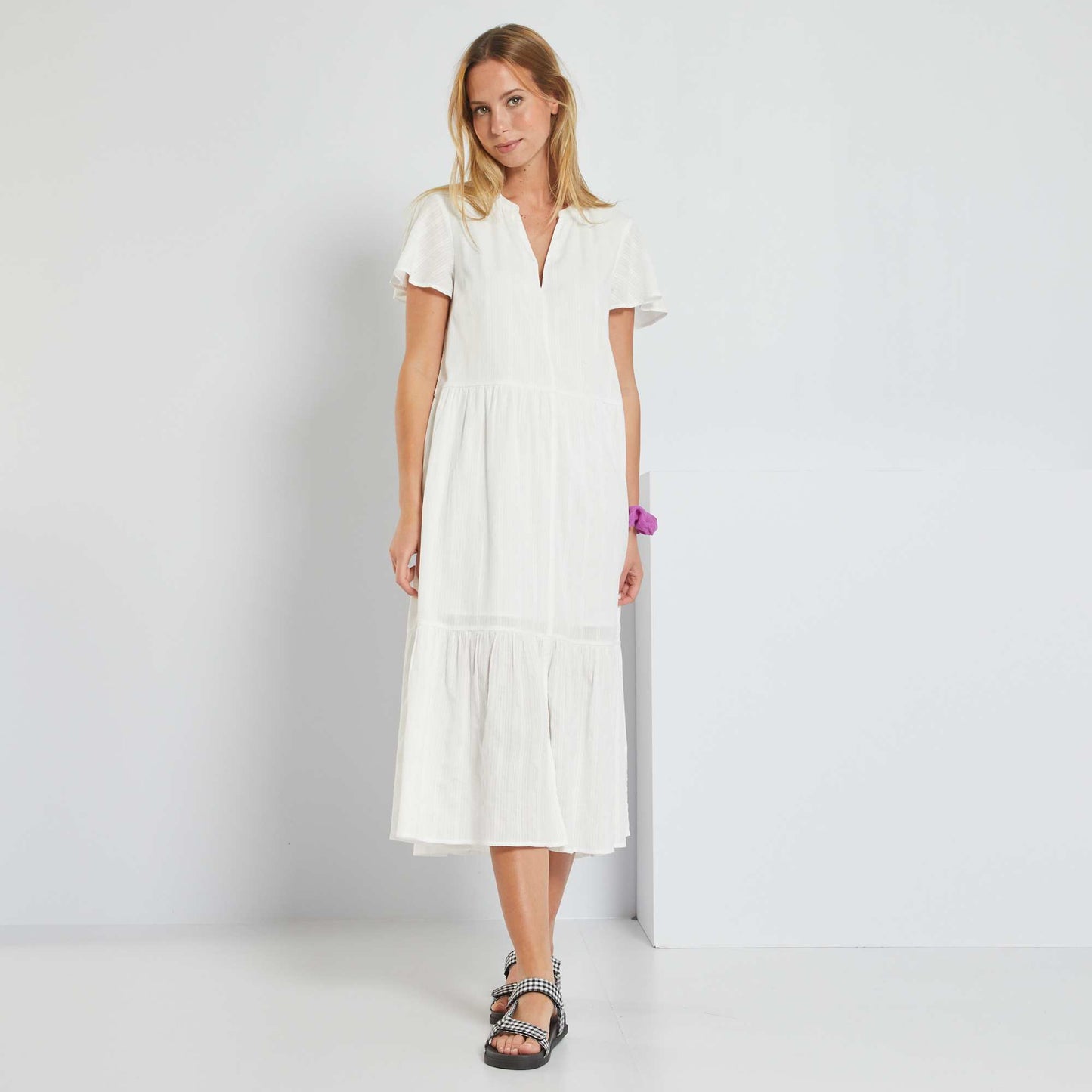 Robe mi-longue en coton blanc