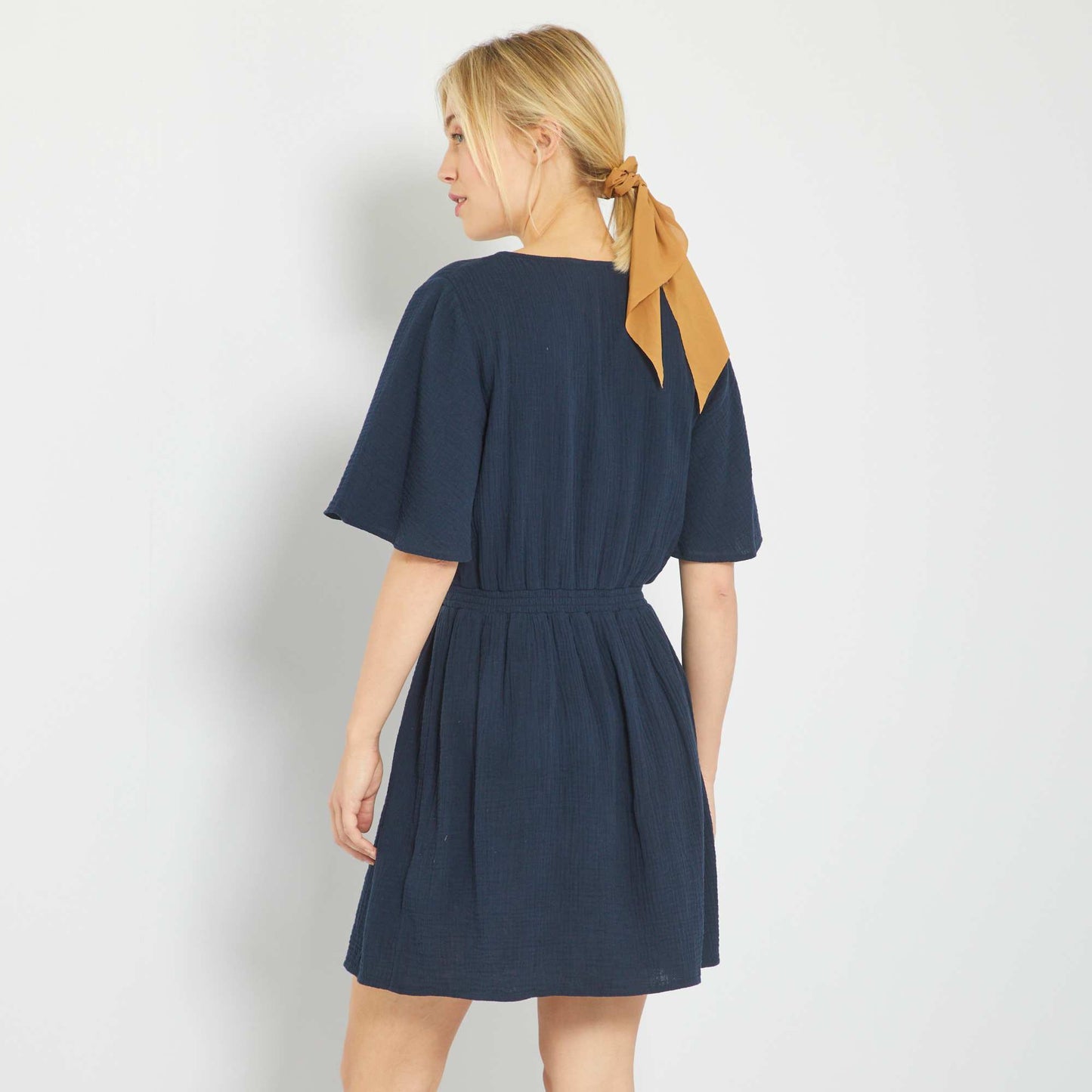 Robe courte en gaze de coton Bleu marine