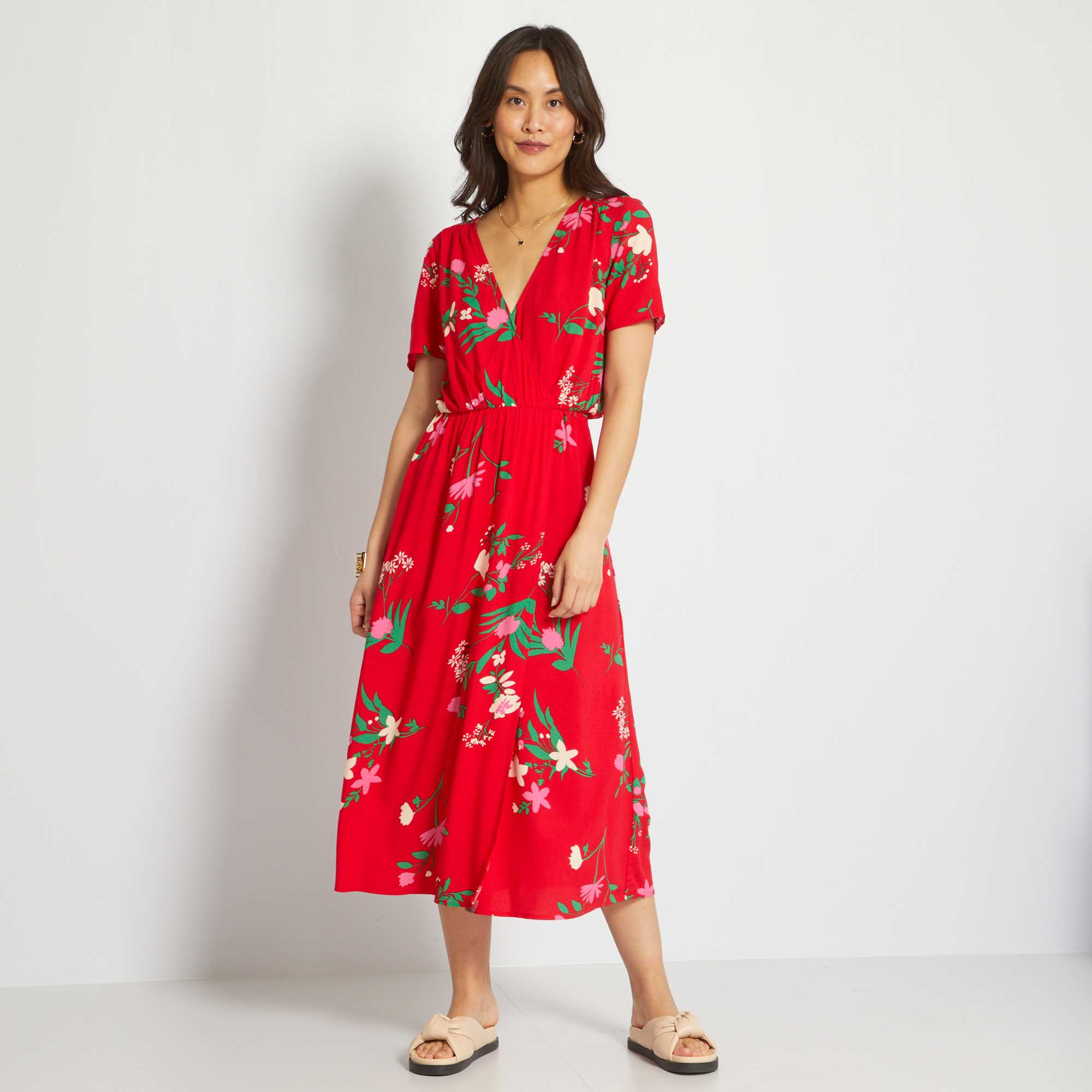 Robe midi fleurie Rouge – Kiabi Afrique