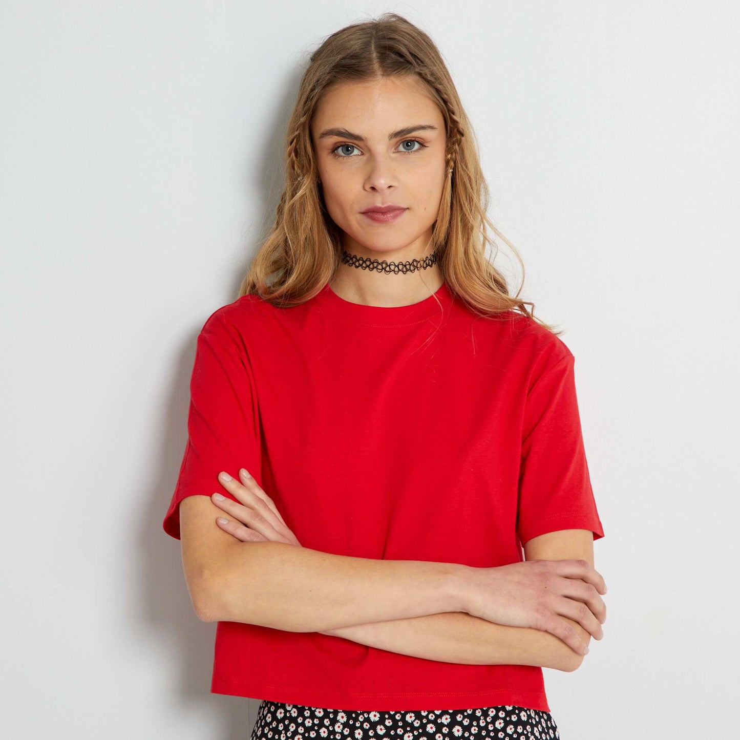 Crop-top en jersey uni Rouge
