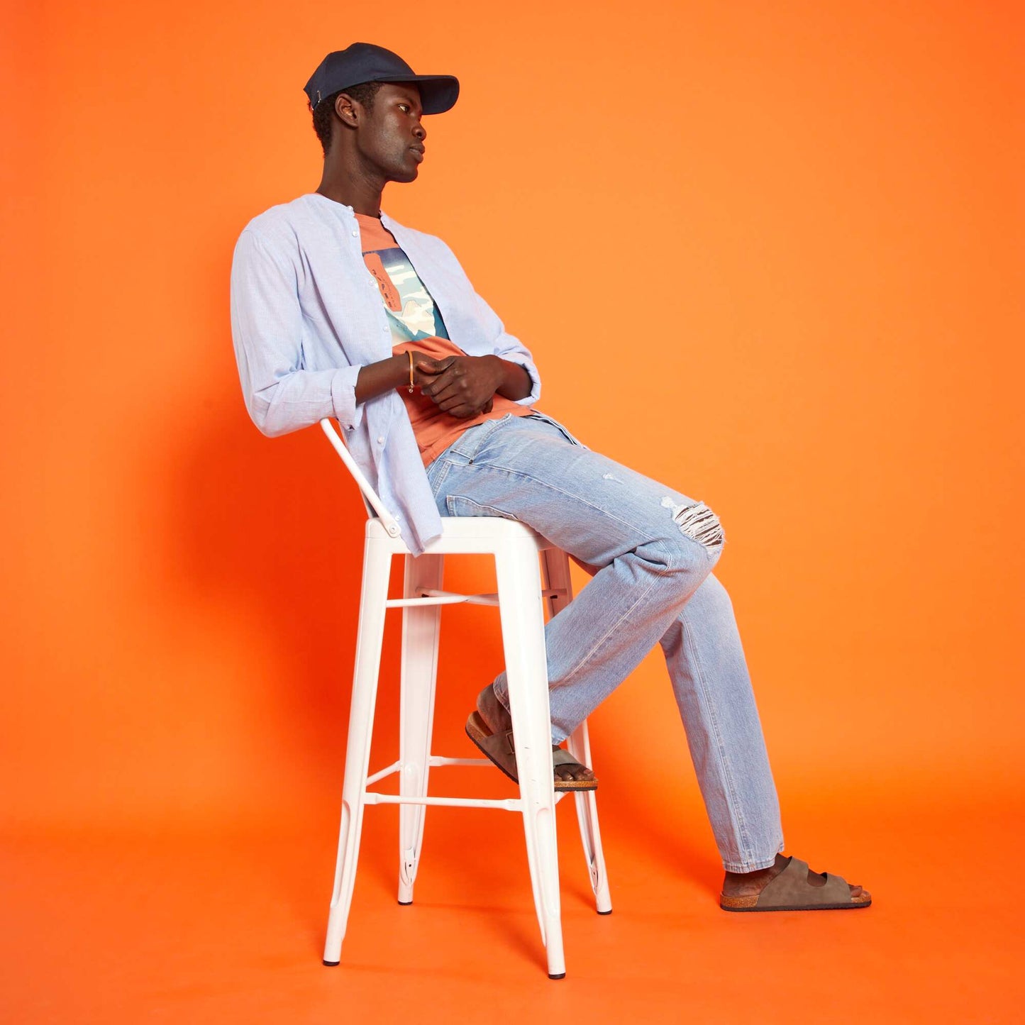 Chemise regular avec lin Bleu