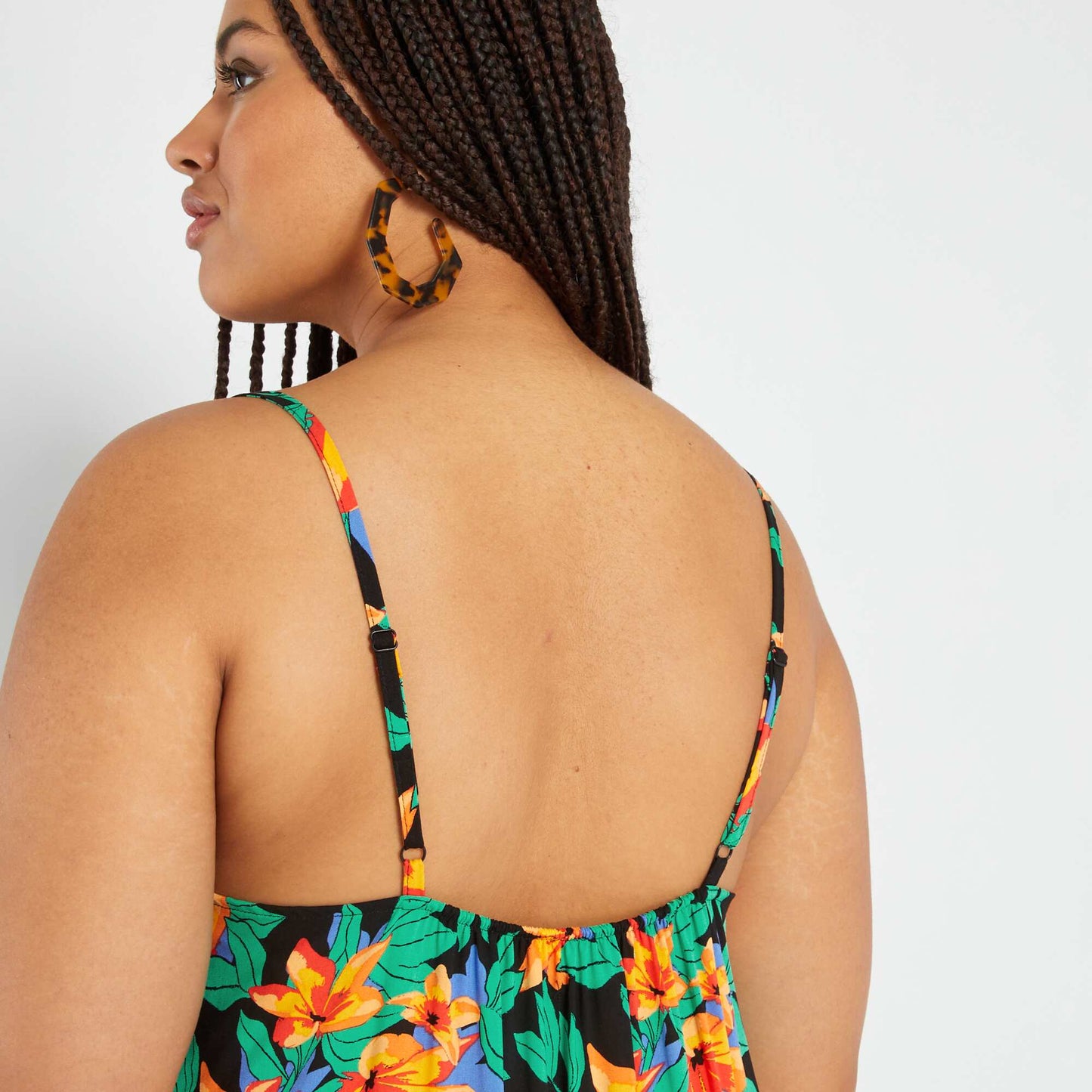 Robe mi-longue 'fleurie' Noir