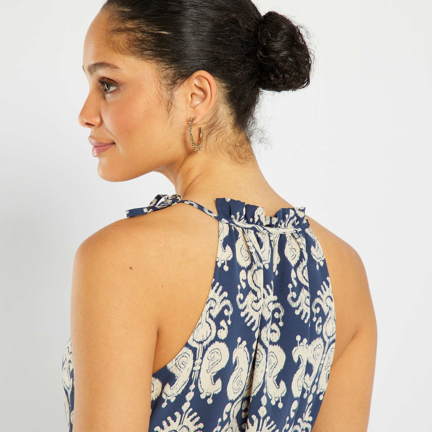 Robe longue imprimée avec col américain Bleu