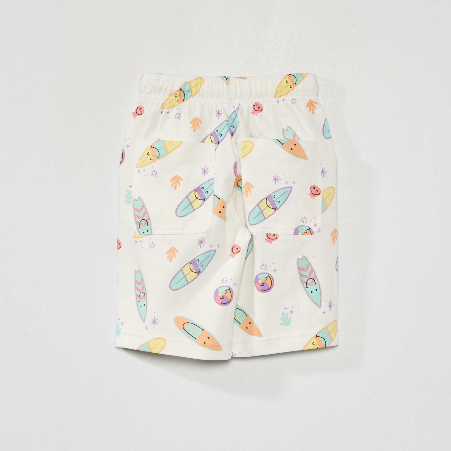 Bermuda en molleton inscription 'surf' Blanc imprimé