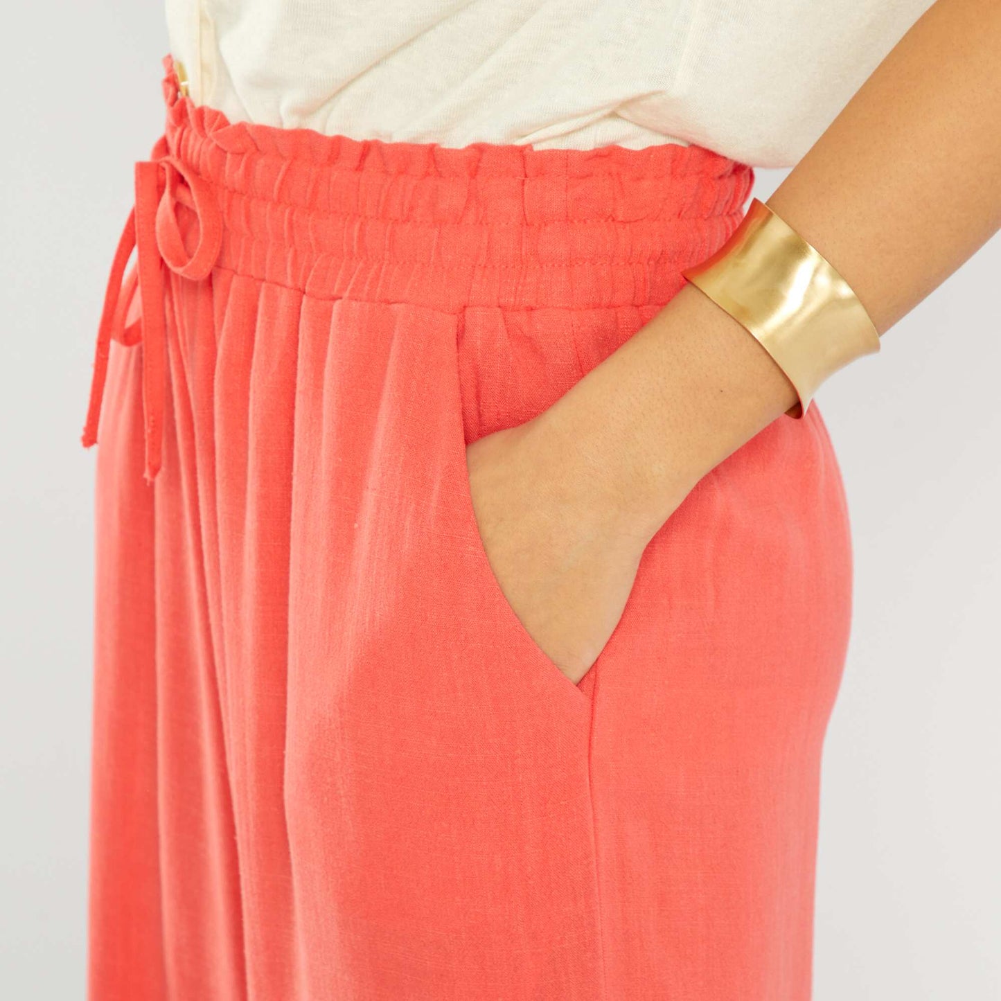 Pantalon large à taille haute Rouge corail