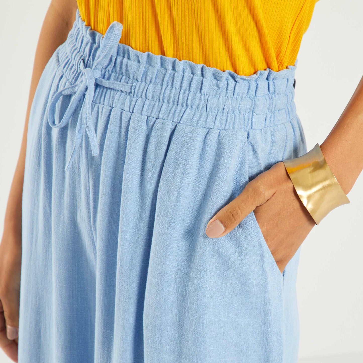 Pantalon large à taille haute Bleu