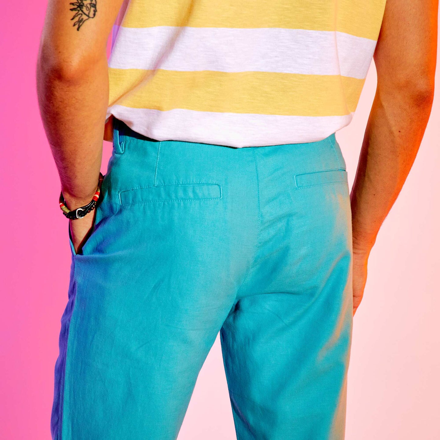 Chino slim uni en coton et en lin Bleu