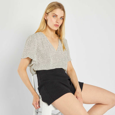 Blouse manches courtes imprimée BLANC POIS