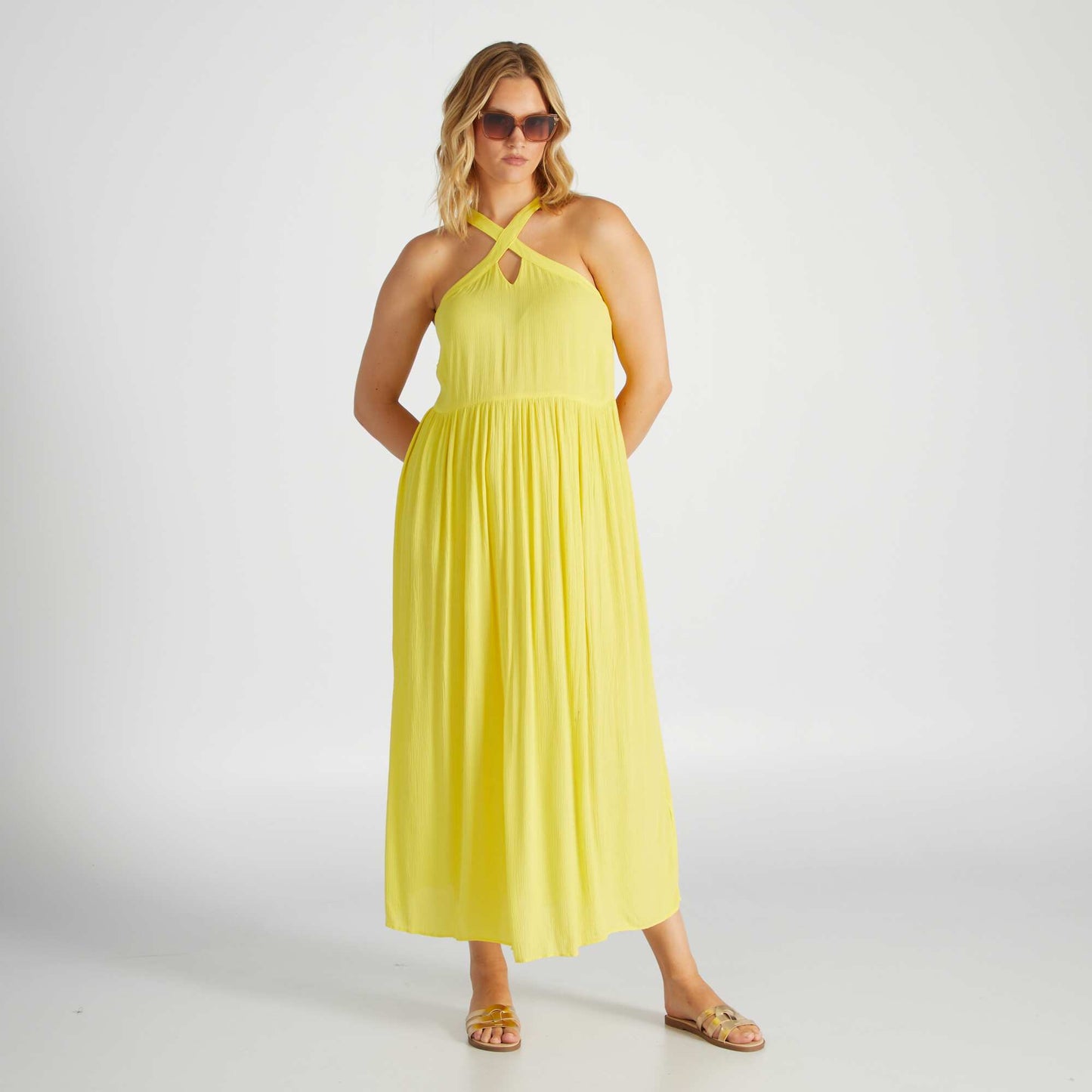 Robe longue col croisé JAUNE