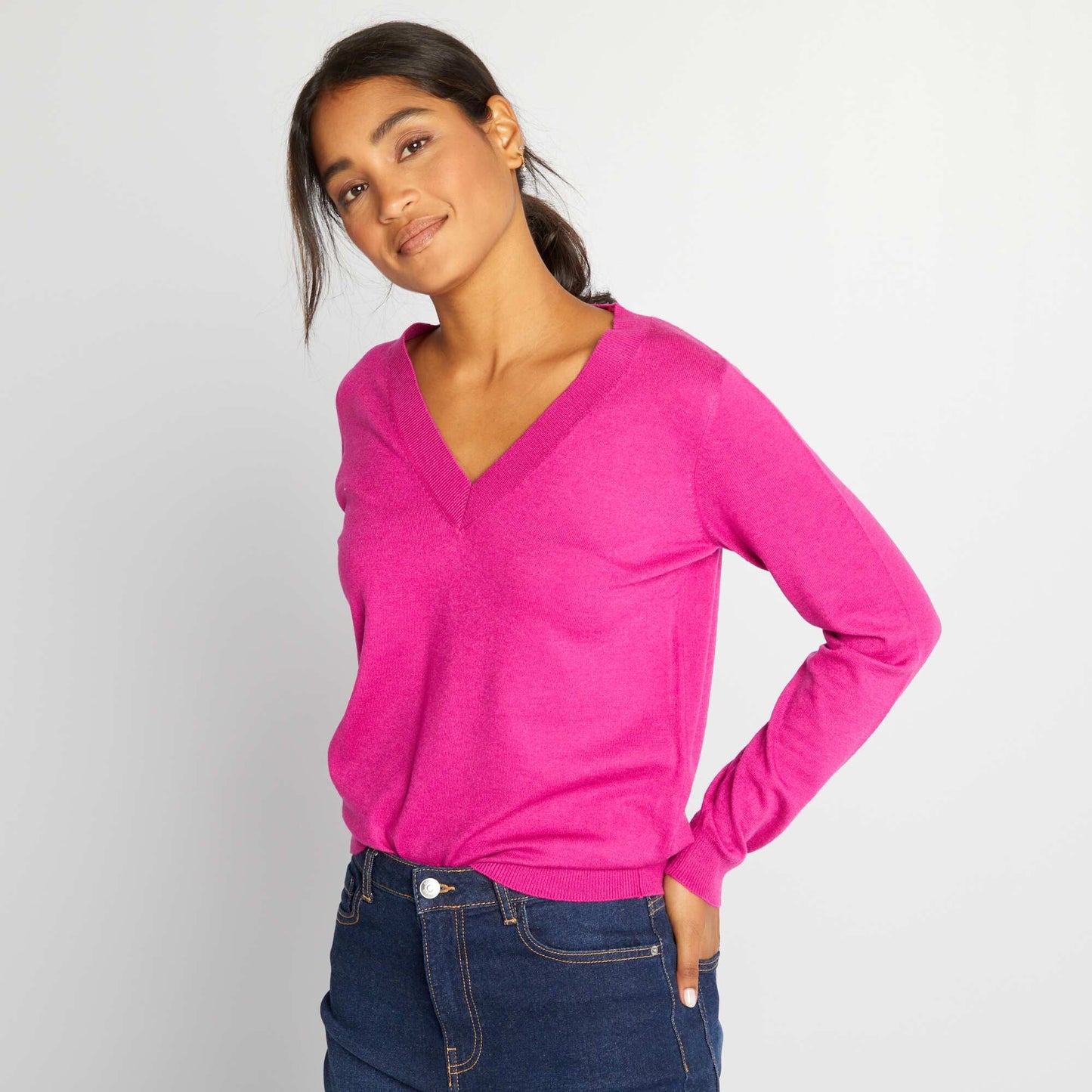 Pull en maille à col V ROSE