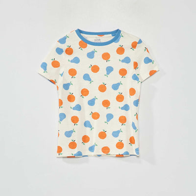 T-shirt à manches courtes avec imprimé BLANC/ORANGE