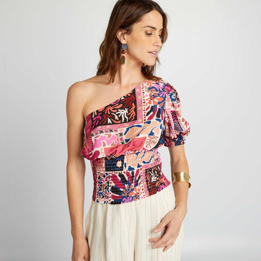 Blouse asymétrique à manches courtes AOP FLO