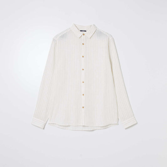 Chemise à rayures avec lin Blanc/beige