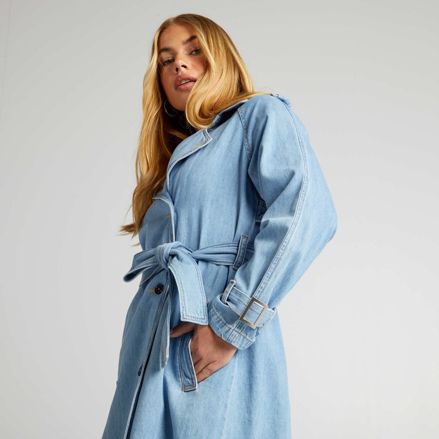 Trench long en denim Bleu