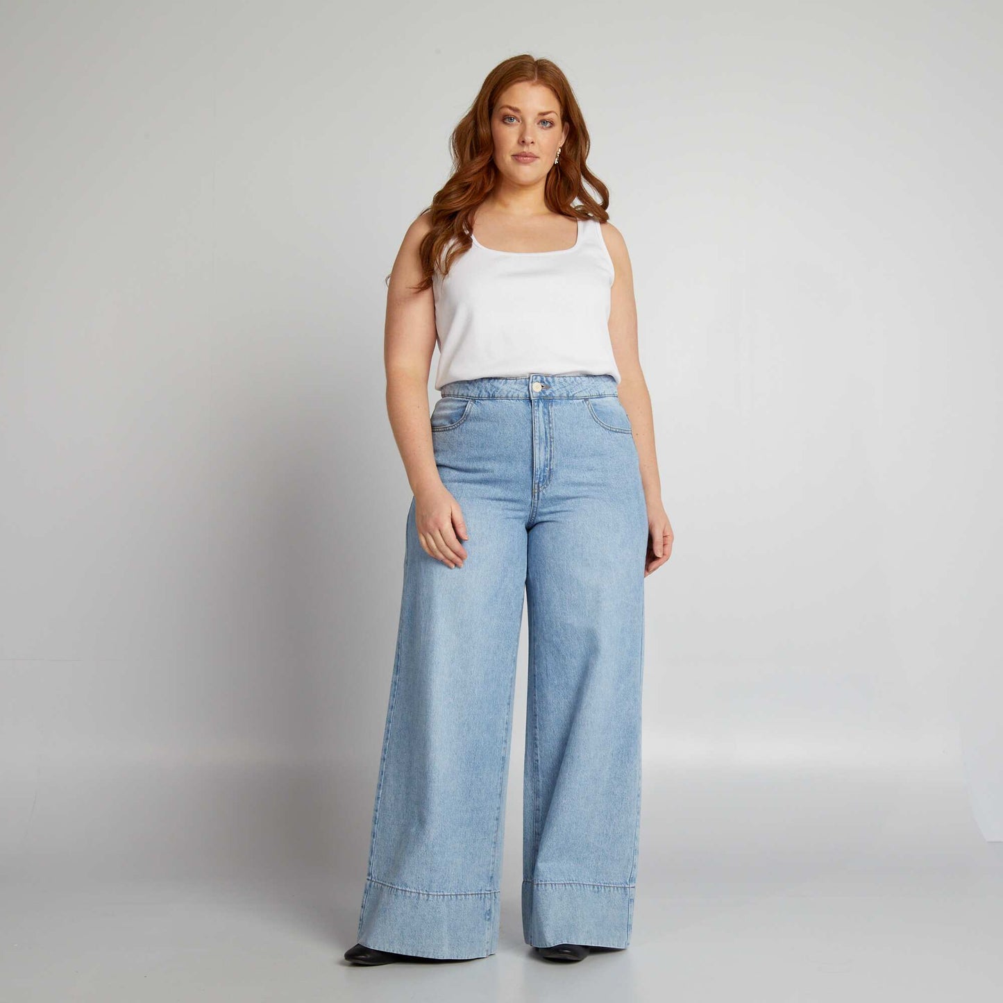 Jean large à taille haute Bleu