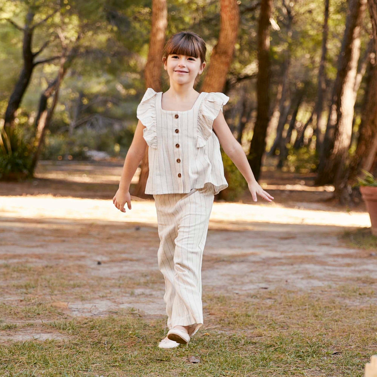 Pantalon droit rayé Beige