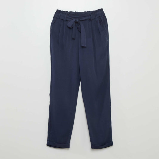 Pantalon chino fluide à nouer Bleu