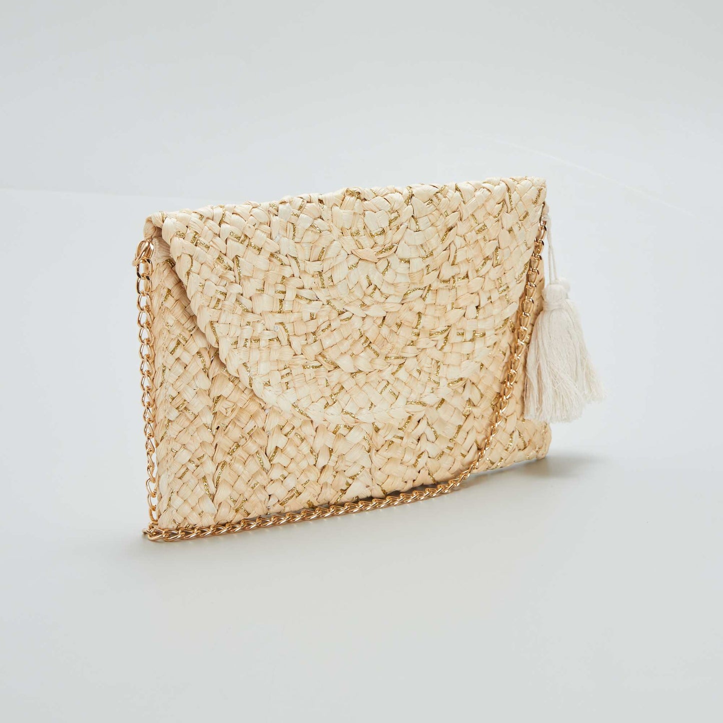 Pochette en paille + fils brillants Beige