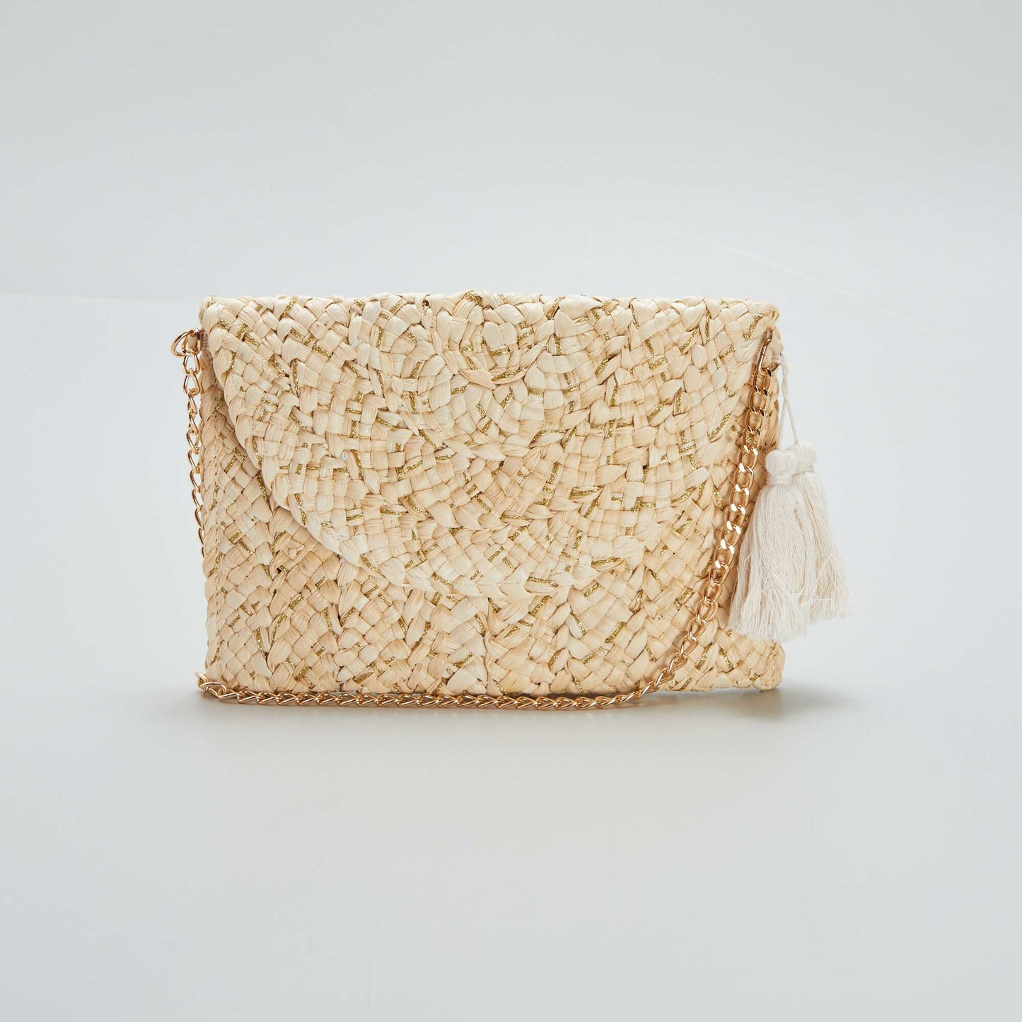 Pochette en paille + fils brillants Beige