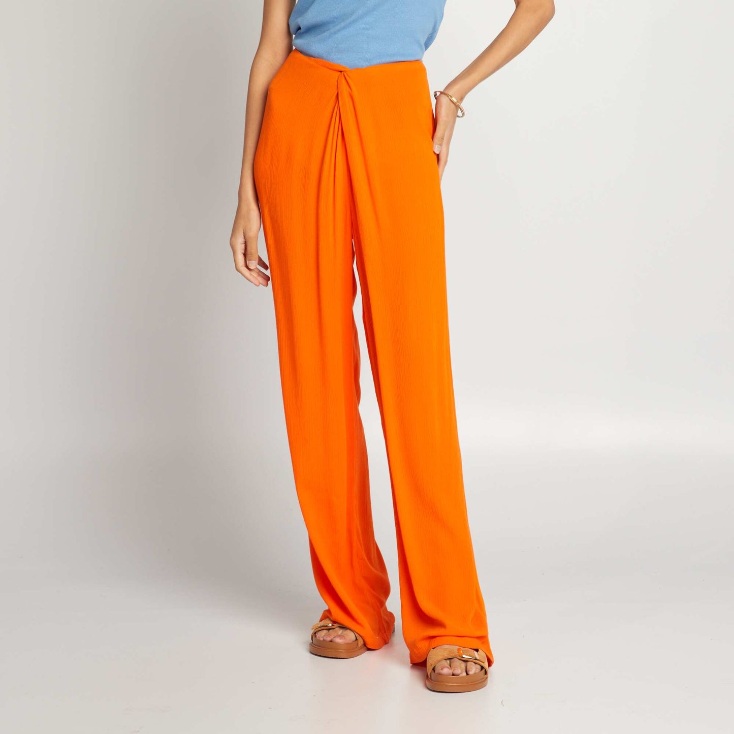 Pantalon large élastique à taille fantaisie Orange