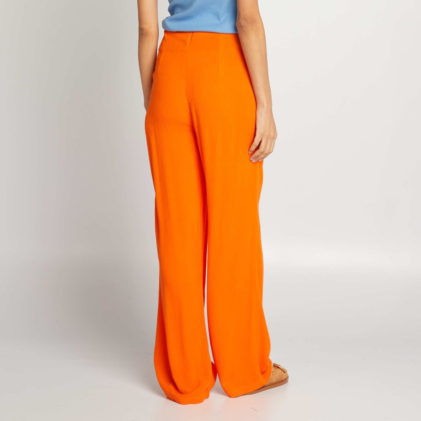 Pantalon large élastique à taille fantaisie Orange