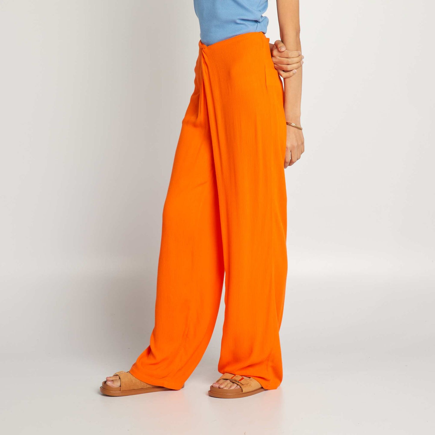 Pantalon large élastique à taille fantaisie Orange