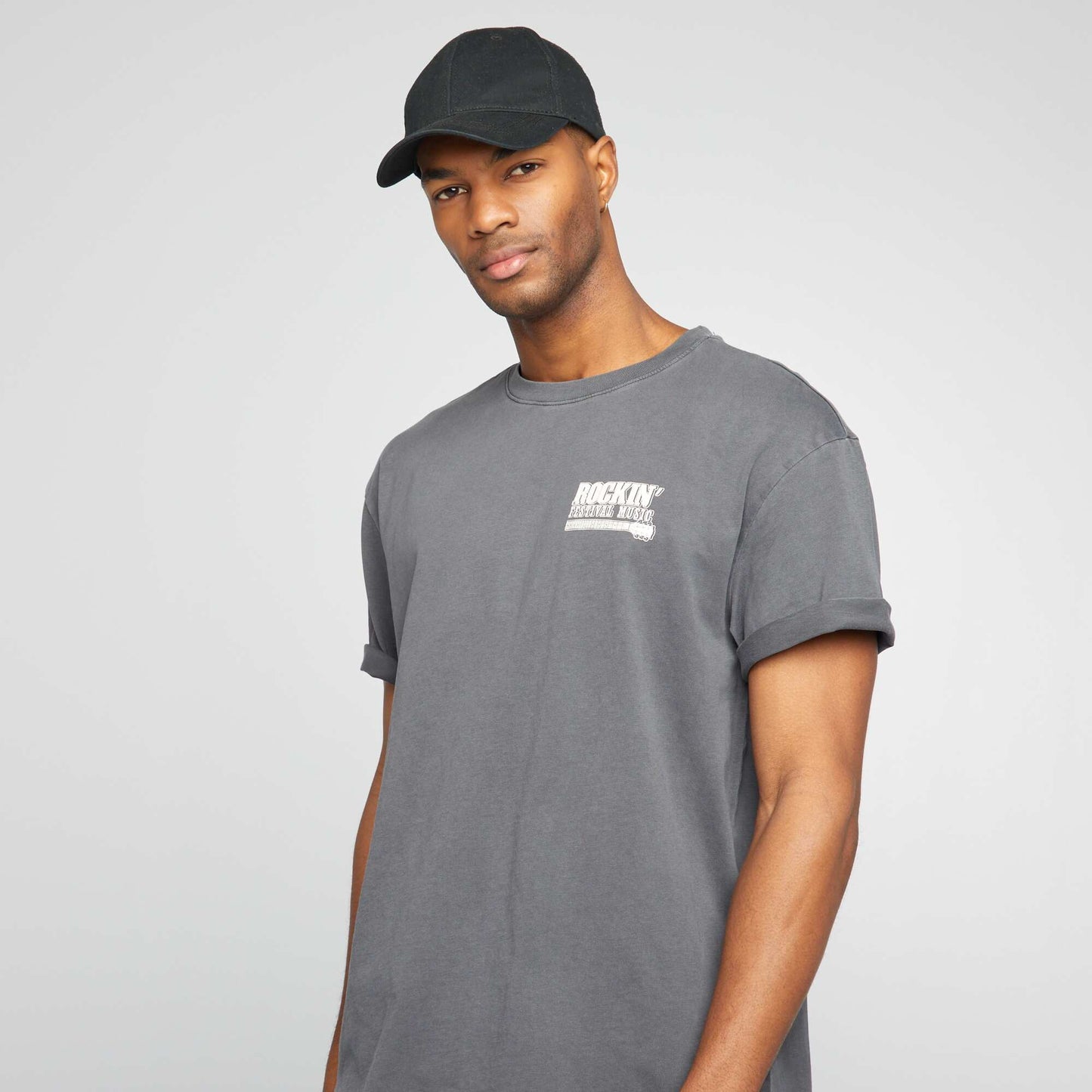 T-shirt style oversize à imprimé Gris foncé