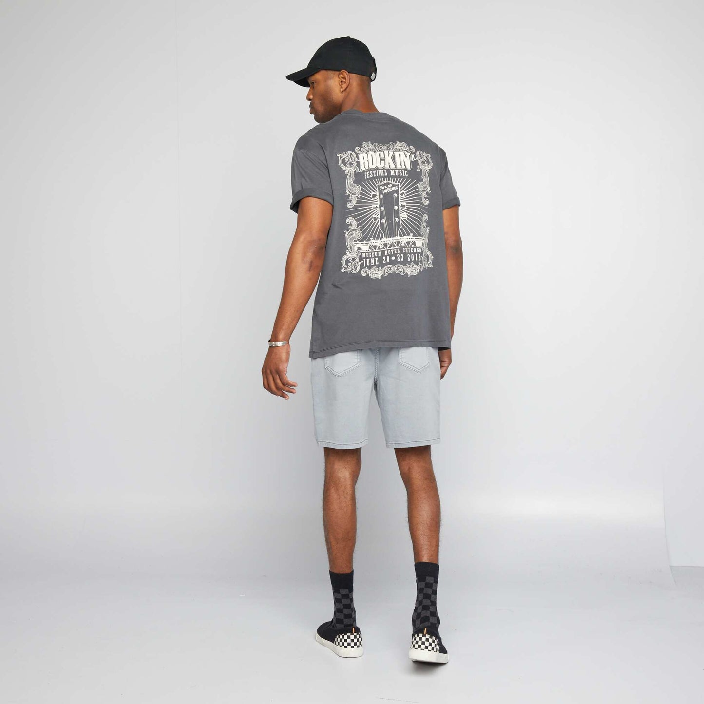 T-shirt style oversize à imprimé Gris foncé