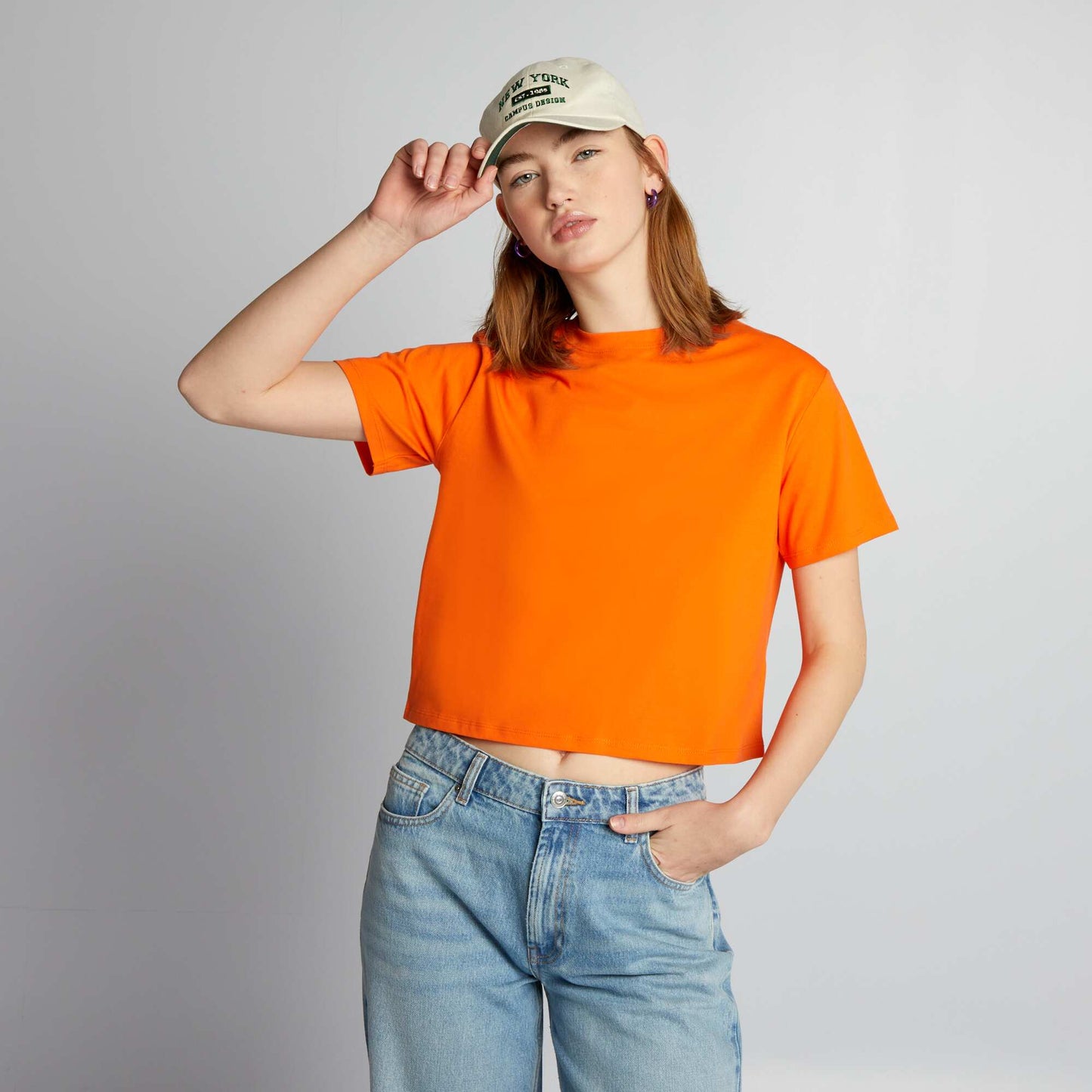 Crop-top en jersey uni Orange