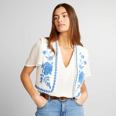 Veste sans manches à broderies Blanc