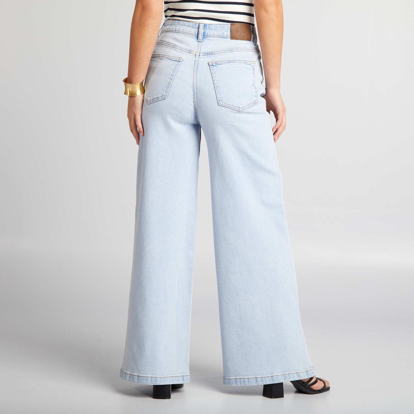 Pantalon denim wide leg cropped Bleu