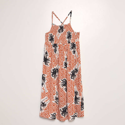 Robe smockée à fines bretelles Marron