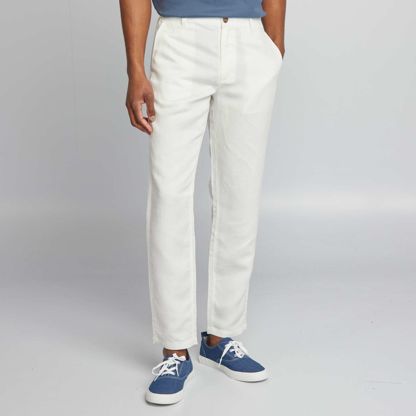 Pantalon chino slim en lin mélangé blanc