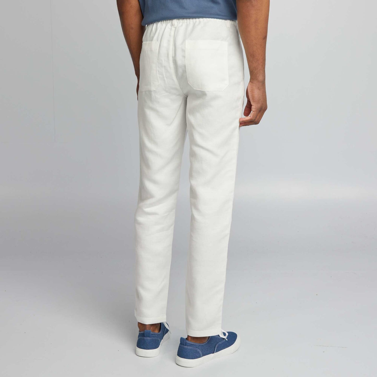 Pantalon chino slim en lin mélangé blanc