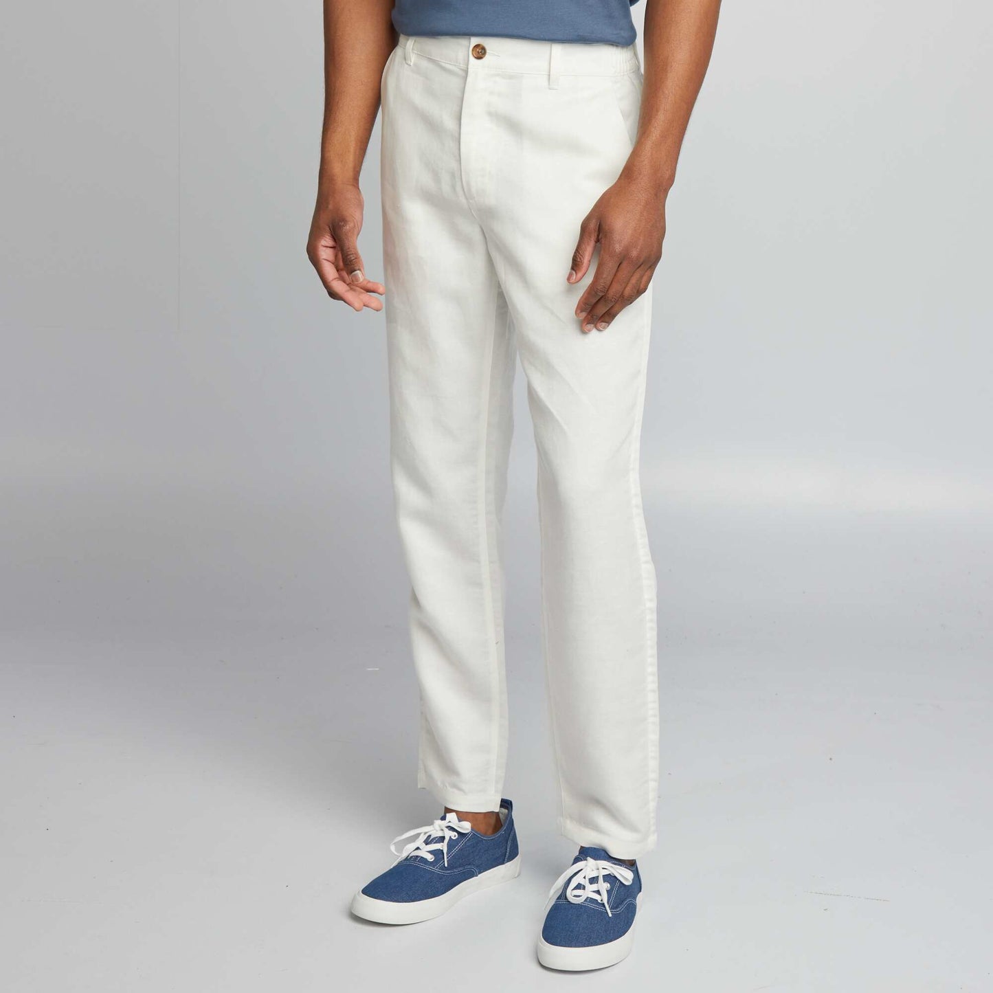 Pantalon chino slim en lin mélangé blanc