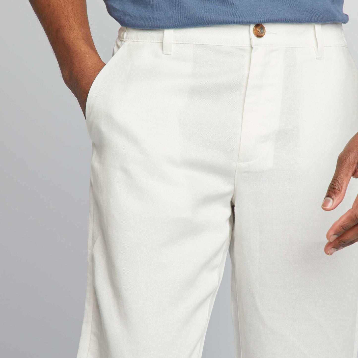 Pantalon chino slim en lin mélangé blanc