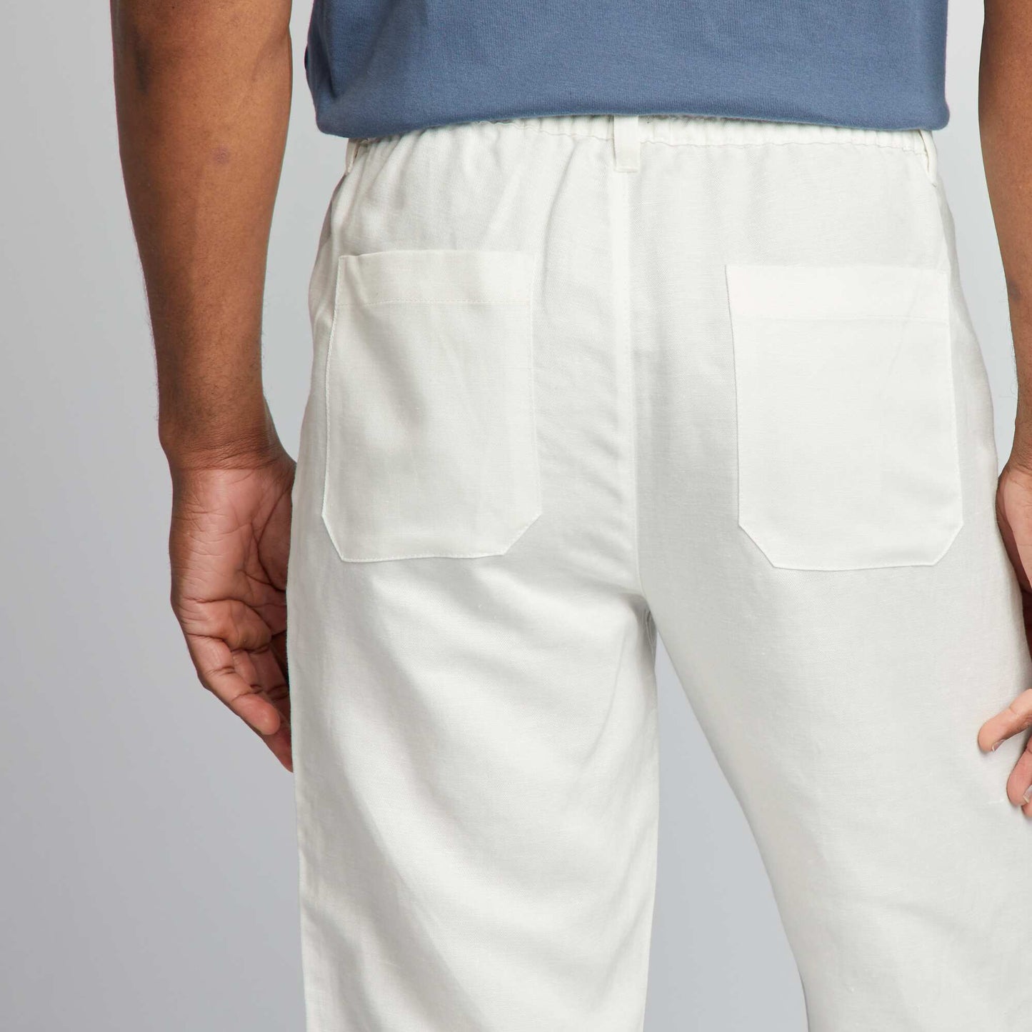 Pantalon chino slim en lin mélangé blanc