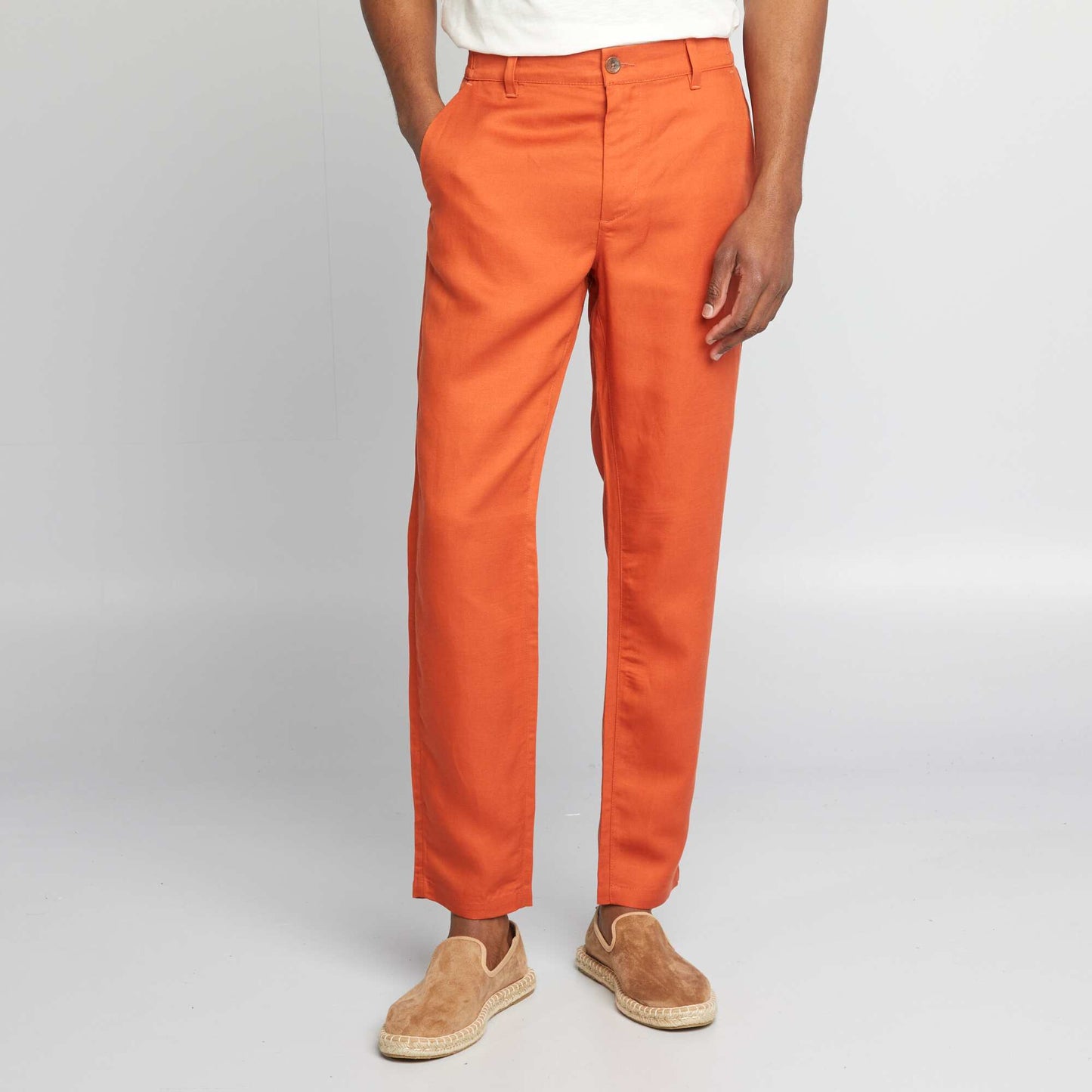 Pantalon chino slim en lin mélangé orange