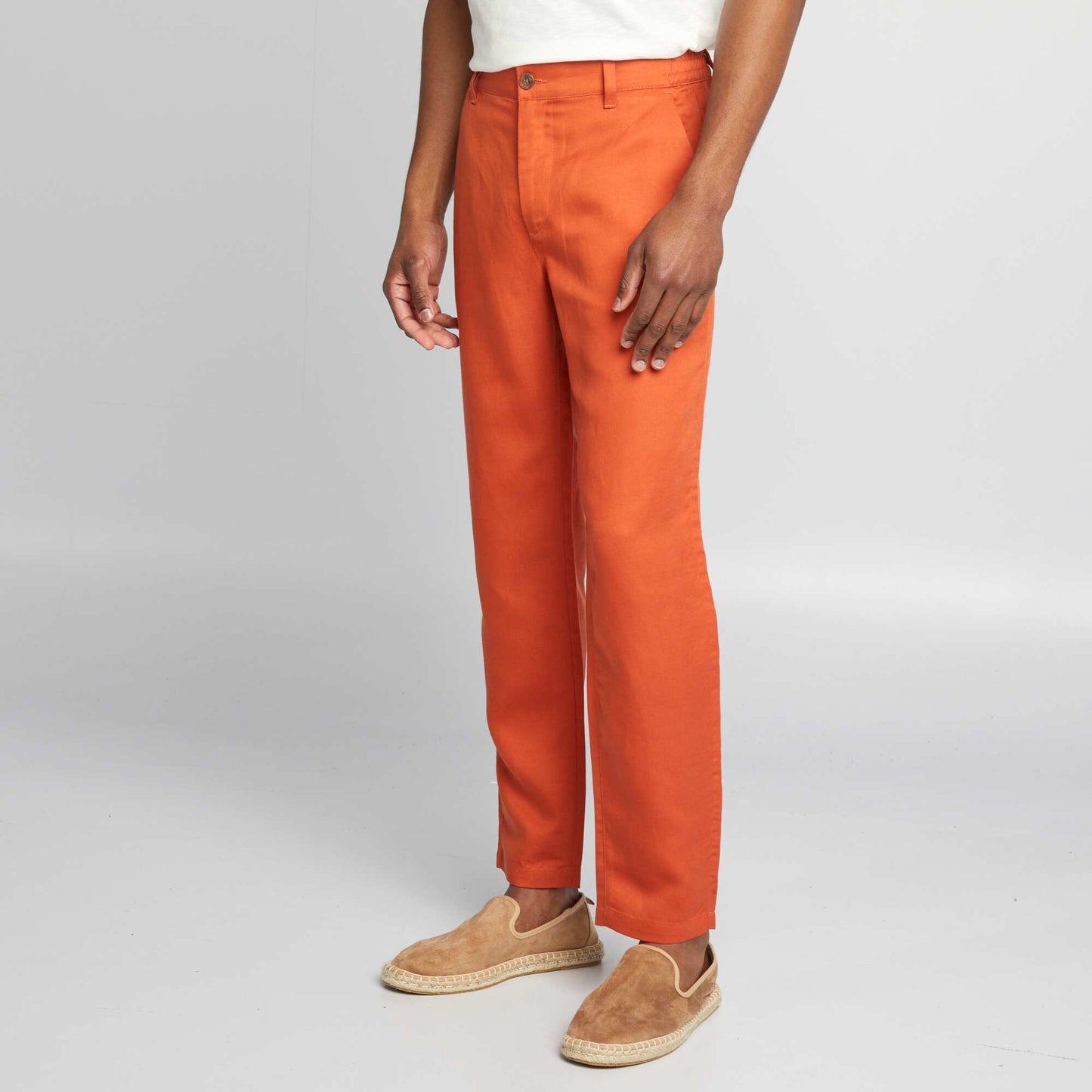 Pantalon chino slim en lin mélangé orange