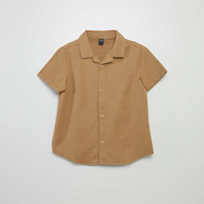 Chemise unie manches courtes Camel