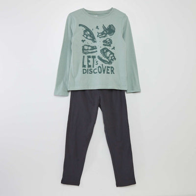 Pyjama long en jersey avec imprimé - 2 pièces VERT/GRIS FONCé